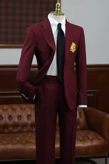 Dark Red Slim Fit Fashion Notched Lapel Prom Suits
