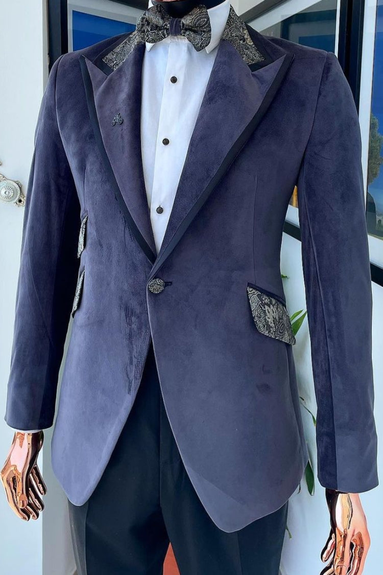 Latest Dusty Lavender Velvet Satin Edge Banding Prom Wedding Reception Suit