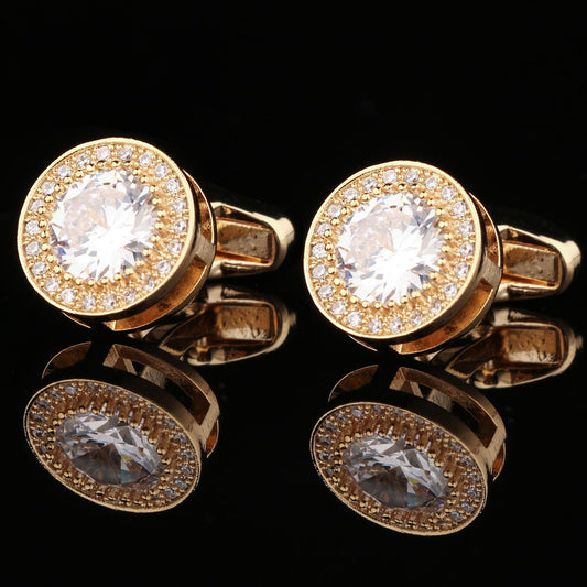 CTF0013 Bright Gold White Diamond Cufflinks