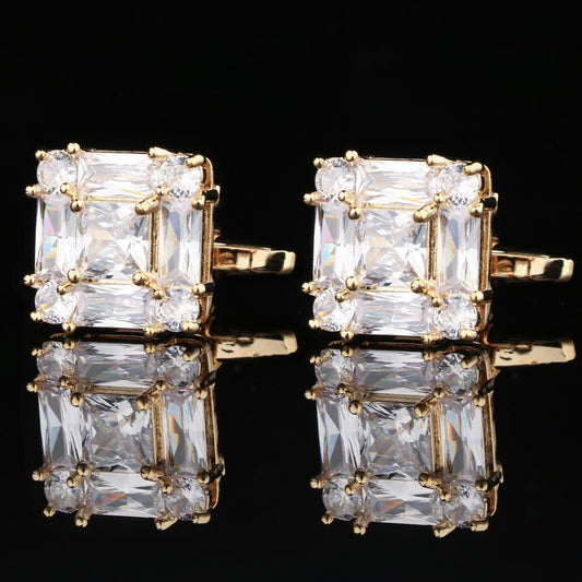 CTF0015 Gold Nine-Square White Diamond Cufflinks