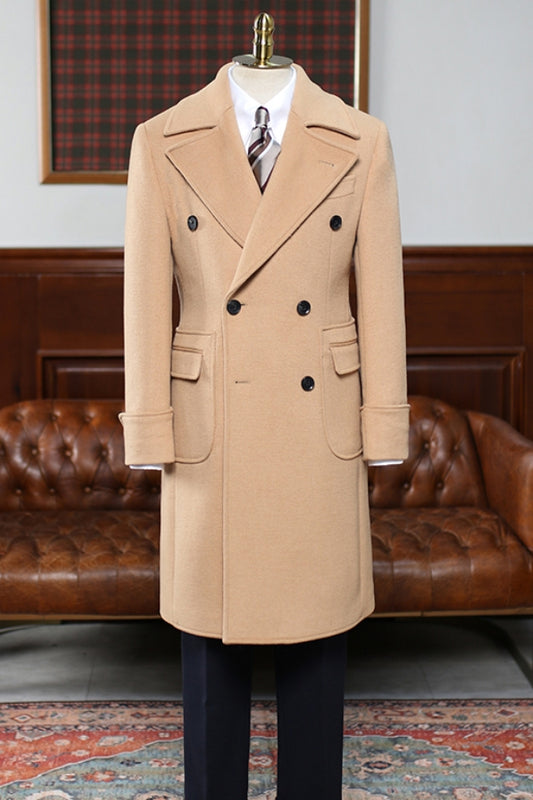 Retro Italian British Wool Double-Breasted Mid-Length Coat