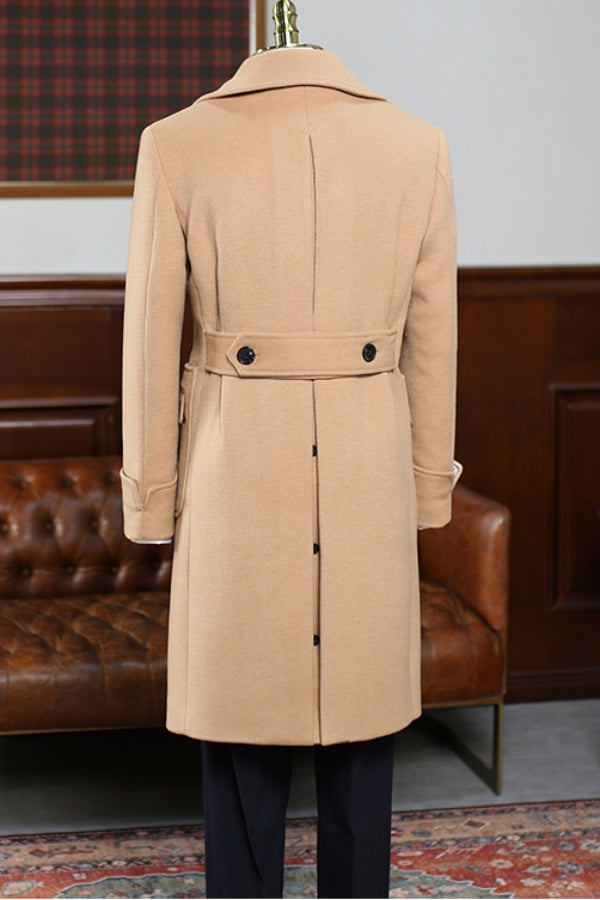 Retro Italian British Wool Double-Breasted Mid-Length Coat