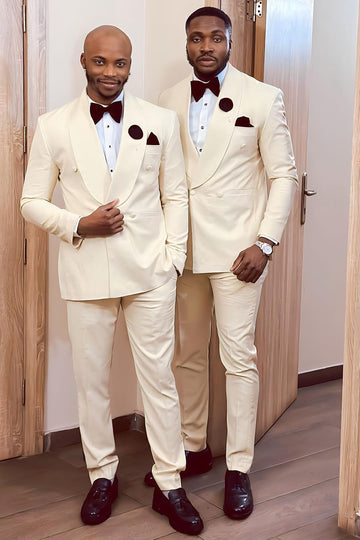 Modern White Double Breasted Shawl Lapel Groomsmen Suits