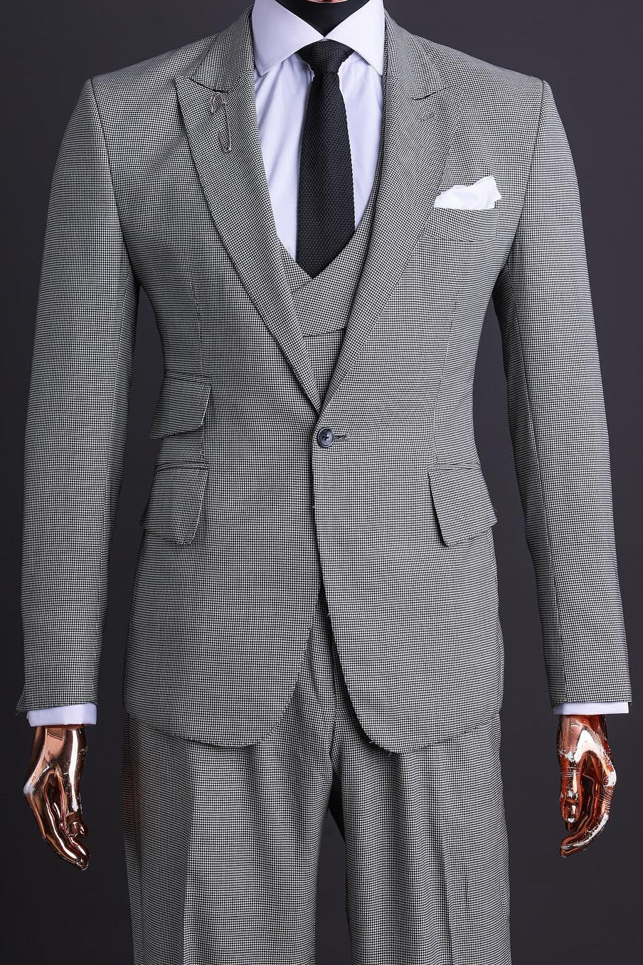Gentlemen 3 Piece Gray Houndstooth Men's Formal Business Suit