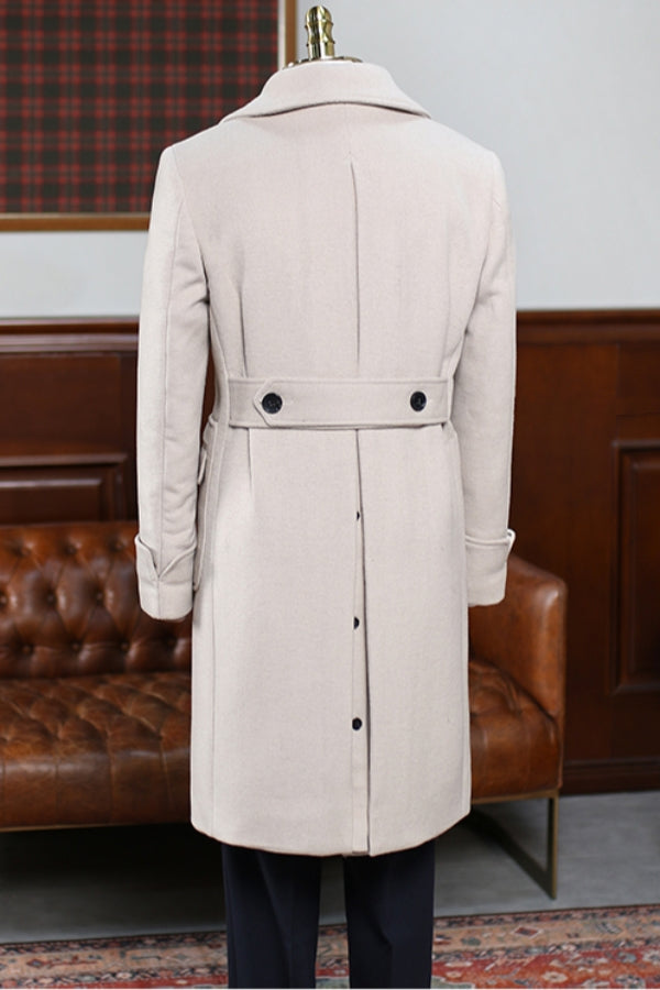 Retro Italian Khaki Wool Double-Breasted Mid-Length Coat