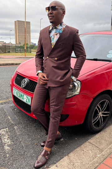 Fashion Brown Double Breasted Men Suit Without Lapel