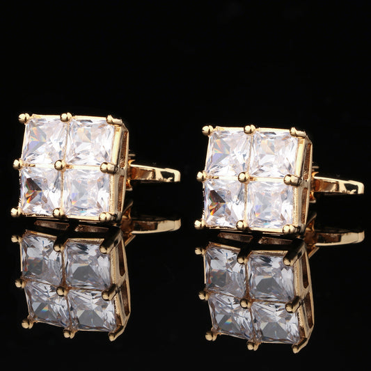 CTF0017 Gold Four-Square White Crystal Cufflinks