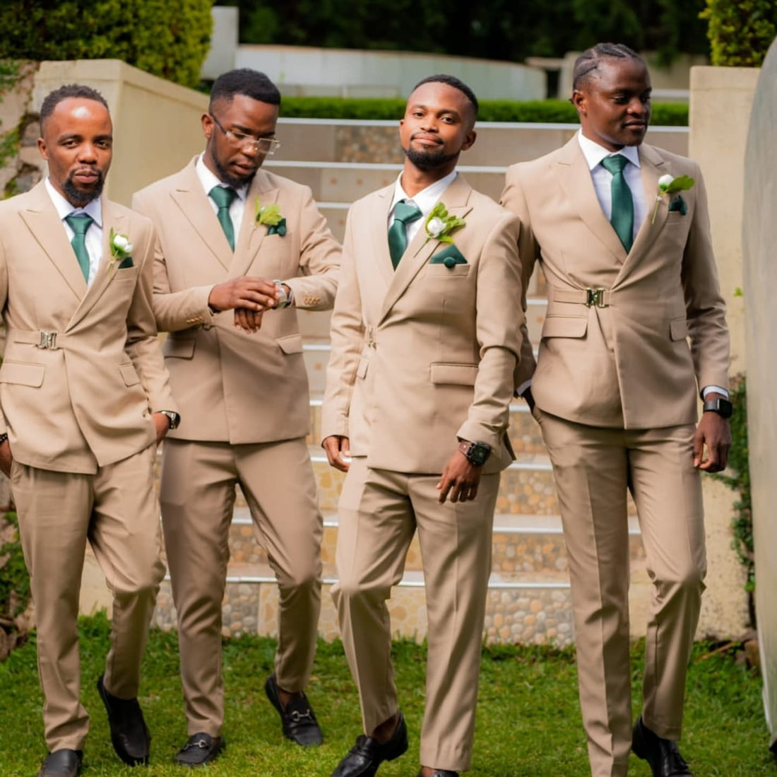 Khaki Chic Two Pieces Groomsmen Suits with Gold Buckle
