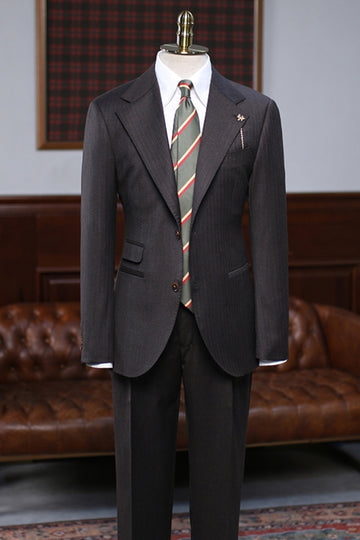 Coffee Pinstripe Notched Lapel Modern Business Suit
