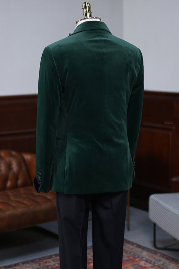 Dark Green Velvet One Button Prom Men Suit with Silk Lapel