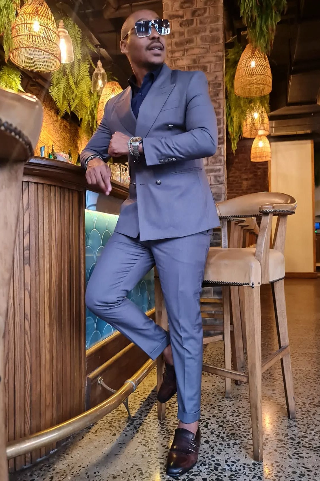 Formal Navy Blue Double Breasted Slim Fit Business Suit