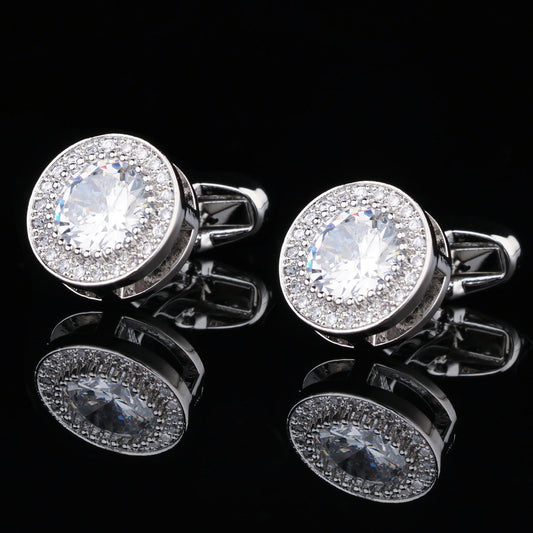CTF0020 Sparkling Silver White Diamond Cufflinks