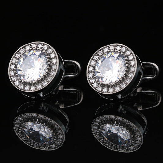 CTF0021 Sparkling Gunmetal White Diamond Cufflinks