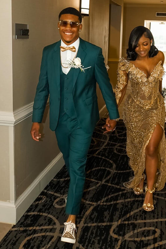 3 Piece Dark Green Men's Prom Suit Wedding Groomsmen Suit