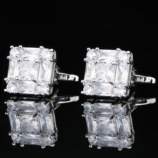 CTF0022 Silver Nine-Square Grid White Diamond Cufflinks