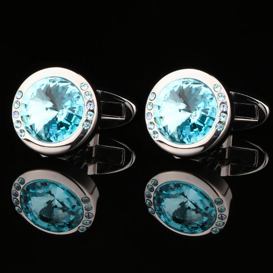 CTF0023 Silver Clear Sky Blue Cufflinks