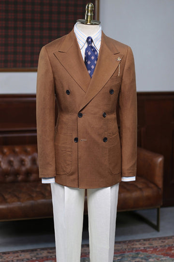 Brown Double Breasted Slim Fit Stylish Men Suit