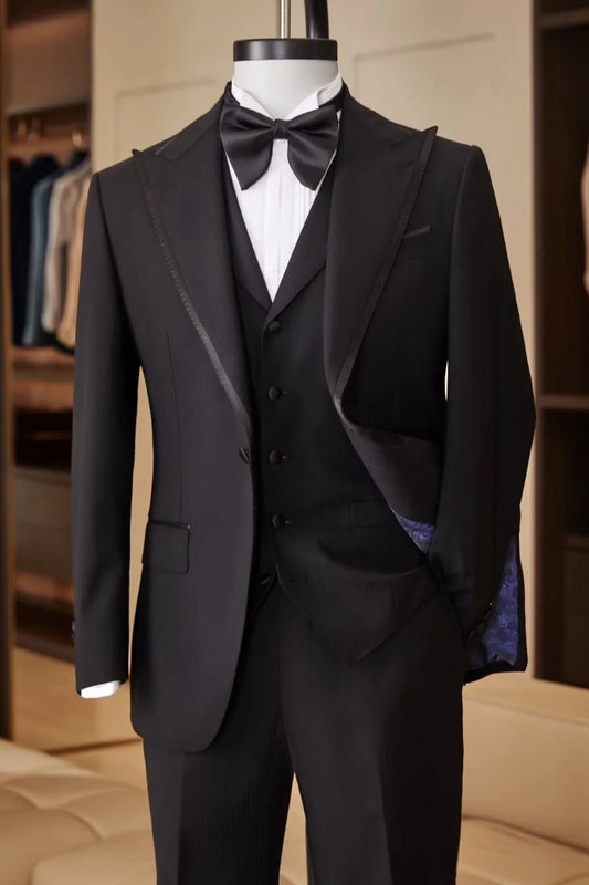 Classic Black 3-Pieces Formal Business Men Suit with Vest
