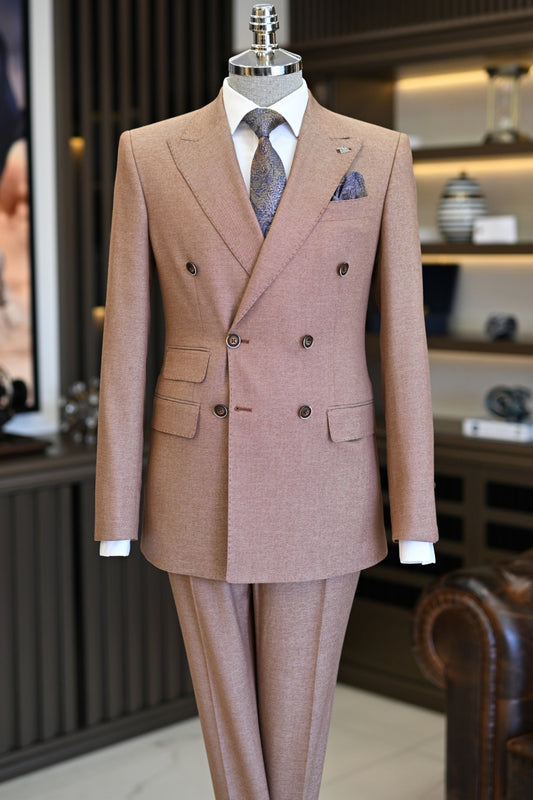 Frosted Texture Double Breasted Pink Formal Business Suit for Men