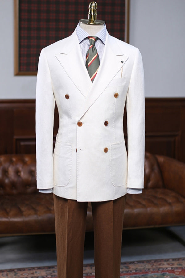 White Double Breasted Slim Fit Stylish Men Suit