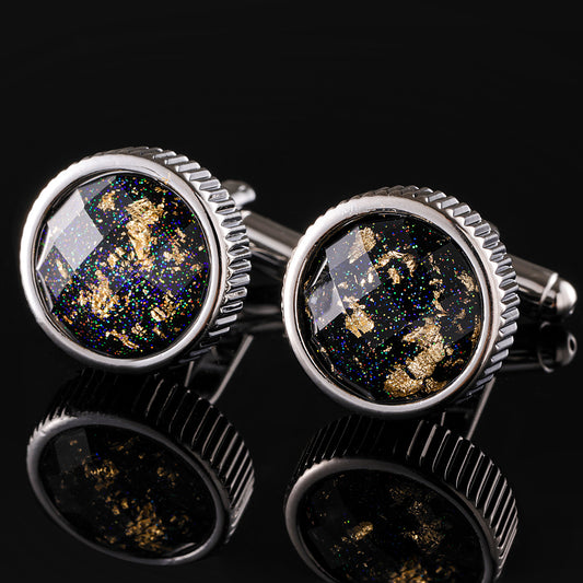 CTF0025 Silver Ring Iridescent Gold Multicolored Cufflinks