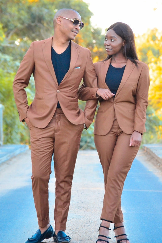 Simple Brown Two Pieces One Button Prom Suits for Men