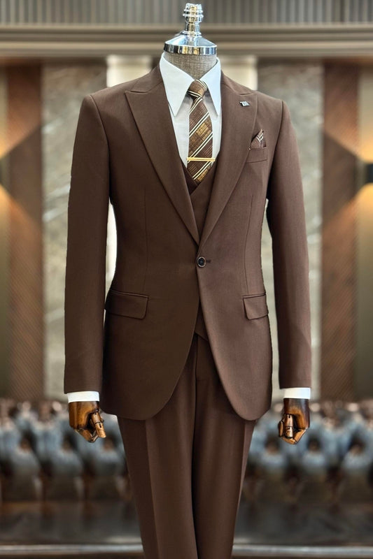 Daily Commuting 3 Piece Chocolate Brown Business Suit with Waistcoat