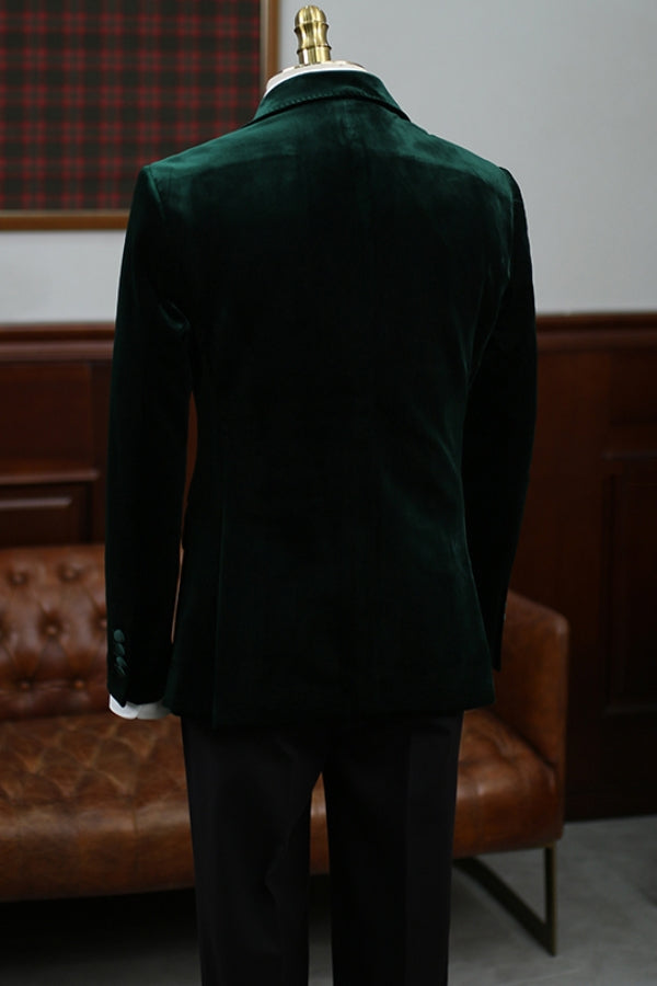 Dark Green Velvet Two Buttons Peaked Lapel Prom Men Suit