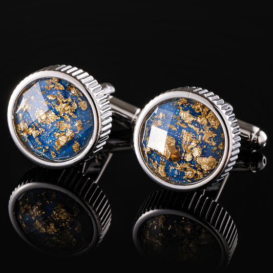 CTF0028 Silver-Framed Blue and Gold Cufflinks