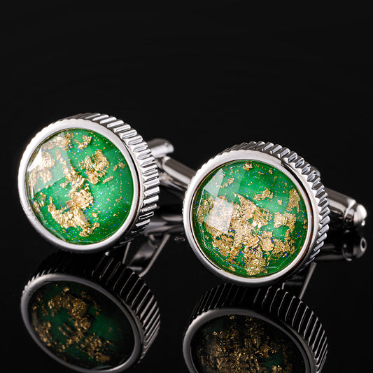 CTF0029 Silver-Framed Green and Gold Cufflinks