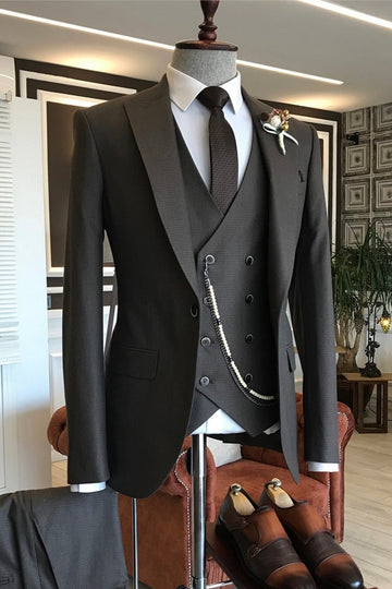 Stylish Dark Chocolate 3 Piece Men's Business Suit with Waistcoats