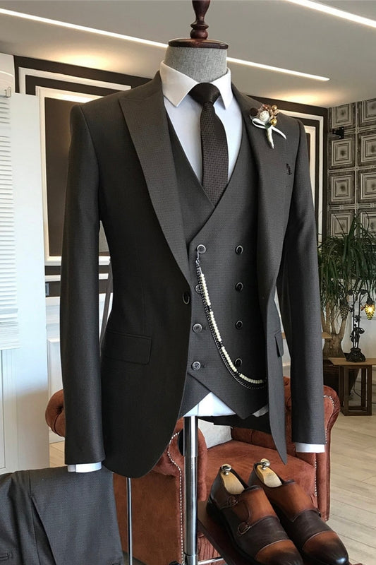 Stylish Dark Chocolate 3 Piece Men's Business Suit with Waistcoats