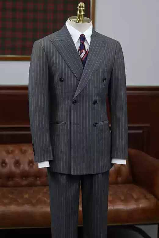 Gray Pinstripe Double Breasted Formal Suits