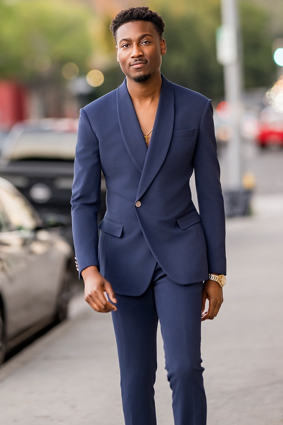Chic Navy Blue Shawl Lapel Prom Suit with One Button