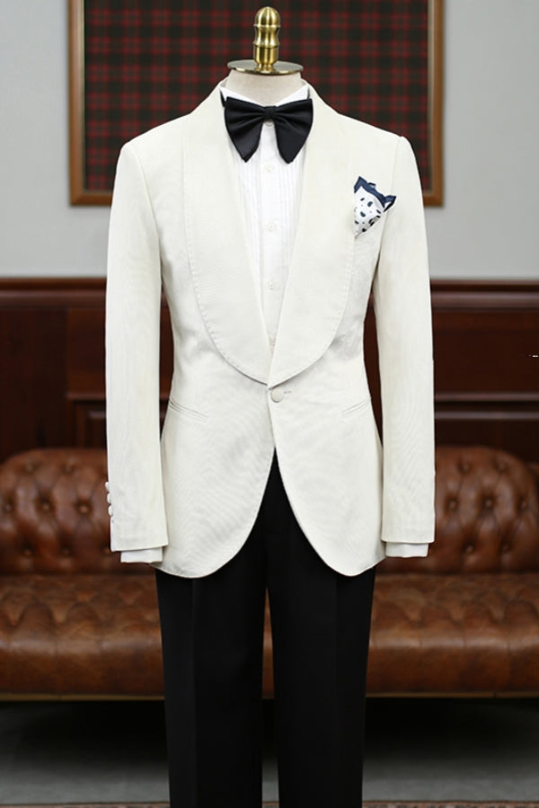 Simple White Shawl Lapel One Button Wedding Suit