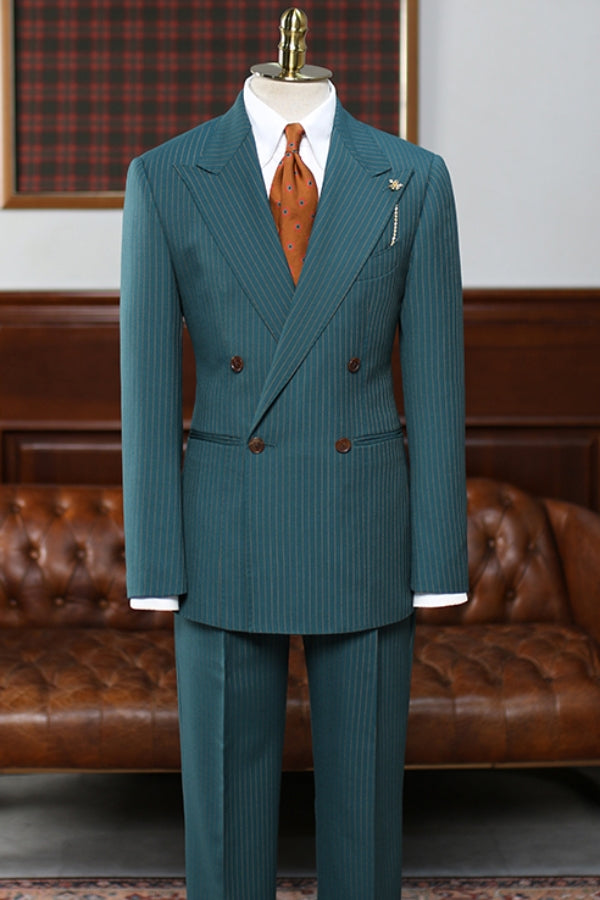 Teal Pinstripe Double Breasted Formal Suits