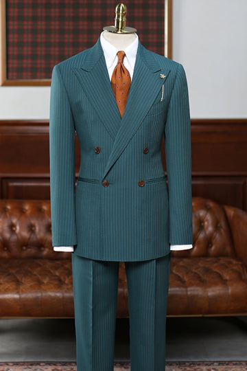 Teal Pinstripe Double Breasted Formal Suits