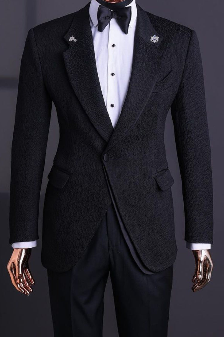 Slim Fit One Button Black Jacquard wedding Tuxedo Groom Suit