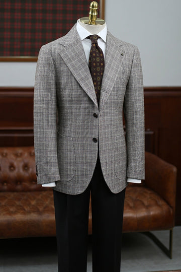Dark Gray Plaid Notched Lapel Formal Suits with Black Pants