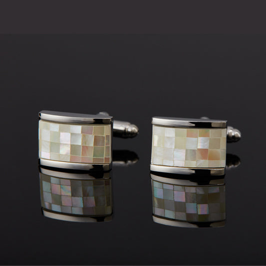 CTF0003 Silver Rectangular White Shell Cufflinks