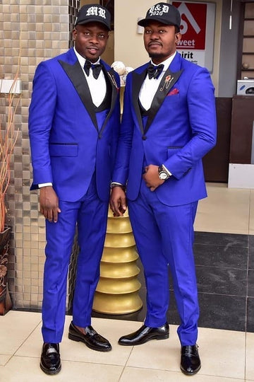 Royal Blue 3-Pieces Peaked Lapel Bespoke Groomsmen Suit