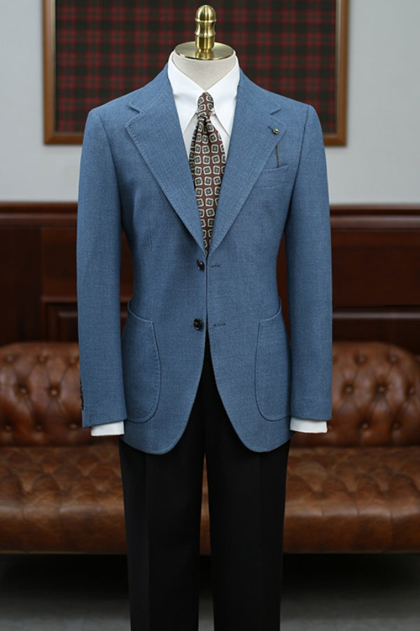 Navy Blue 2 Pieces Best Fitted Prom Men Suit with Black Pants