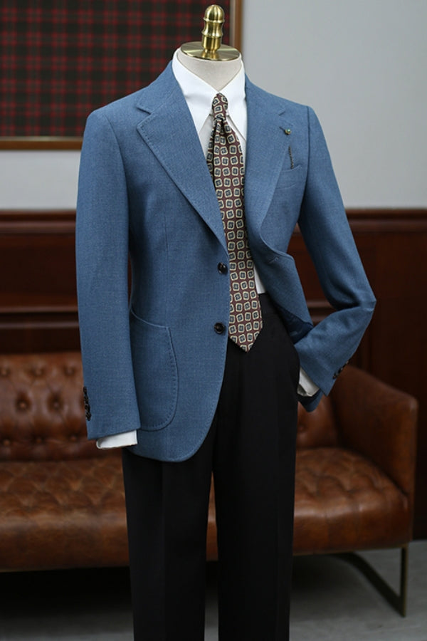 Navy Blue 2 Pieces Best Fitted Prom Men Suit with Black Pants