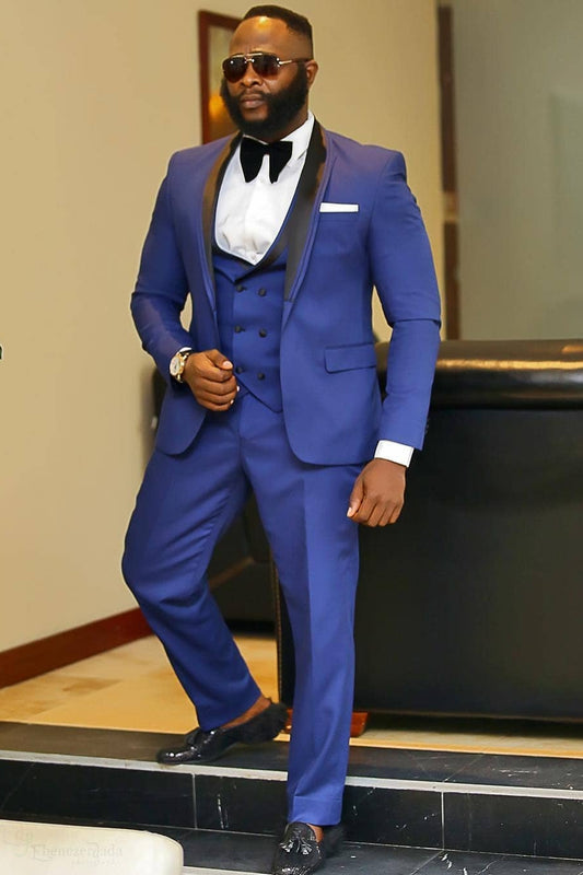 Newest Blue 3-Pieces Formal Business Suits with Black Lapel