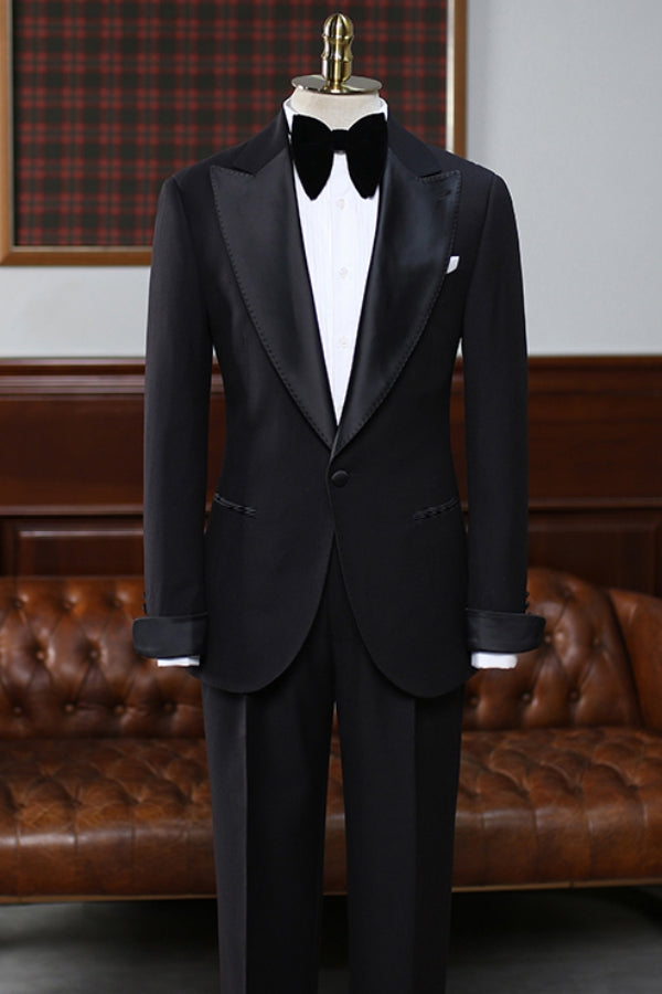 Black Corduroy Peaked Lapel Men Suit