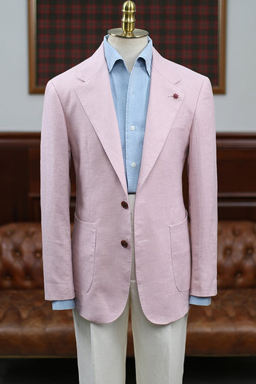 Lovely Pink Linen Best Fitted Prom Men Suit with Black Pants