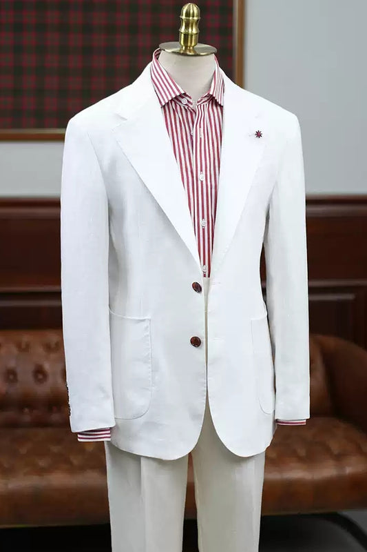 White Linen Best Fitted Prom Men Suit