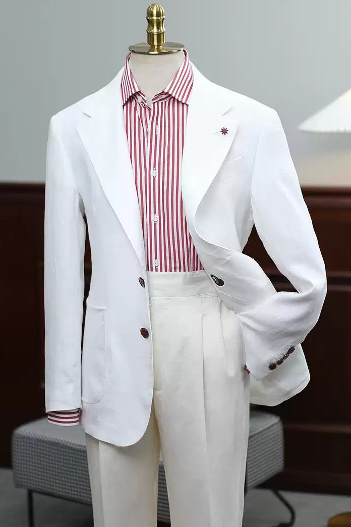 White Linen Best Fitted Prom Men Suit