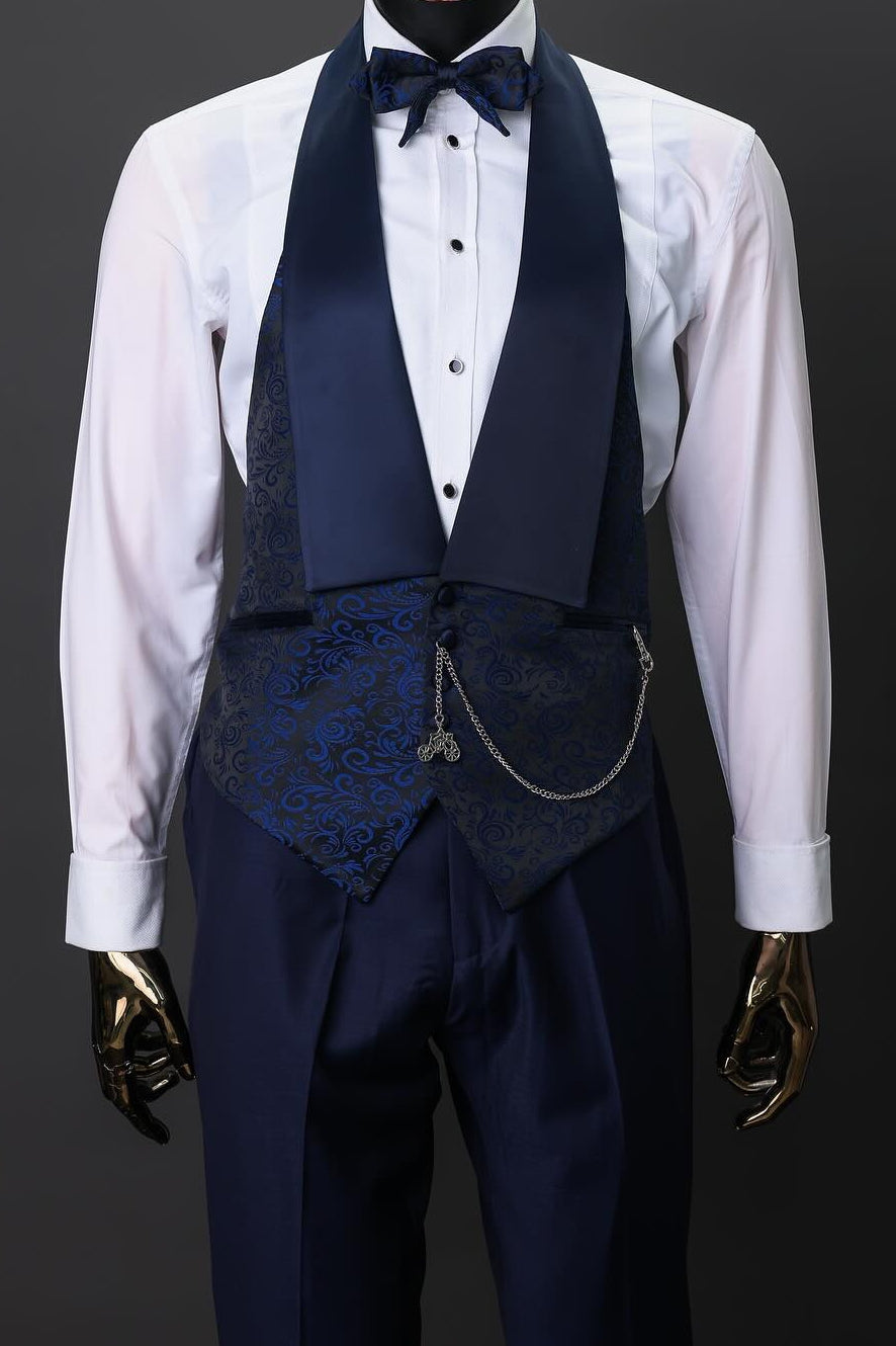 Navy Blue Jacquard 3 Piece Wedding Tuxedo Popular Designed Prom Suit