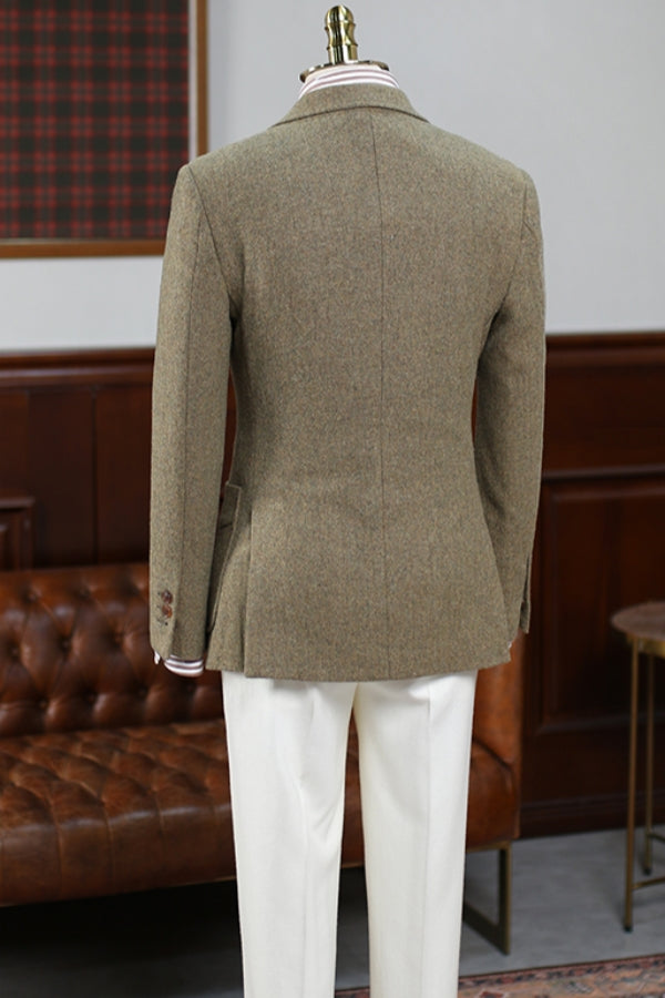 Brown Fashion 2 Pieces Bespoke Prom Suit with White Pants